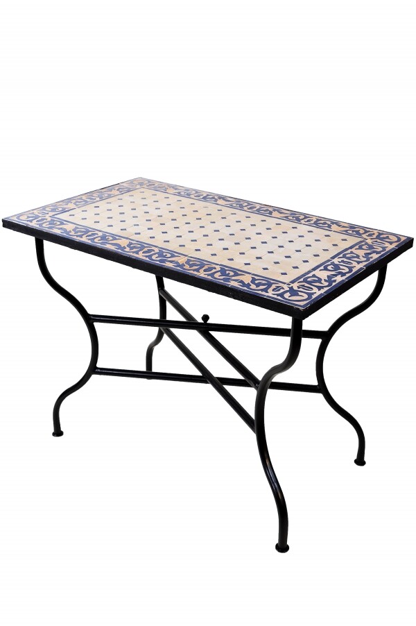 Table en mosaïque marocaine Fès beige et bleu 10
