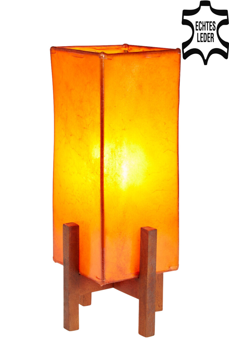 Lampe de chevet Janka orange avec pied marron foncé
