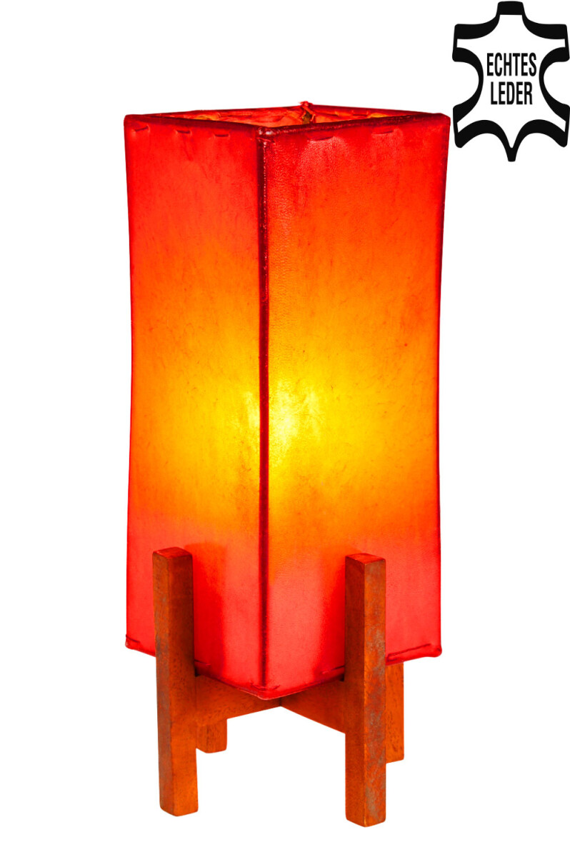 Lampe de table en cuir Janka rouge avec pied marron fonc&eac
