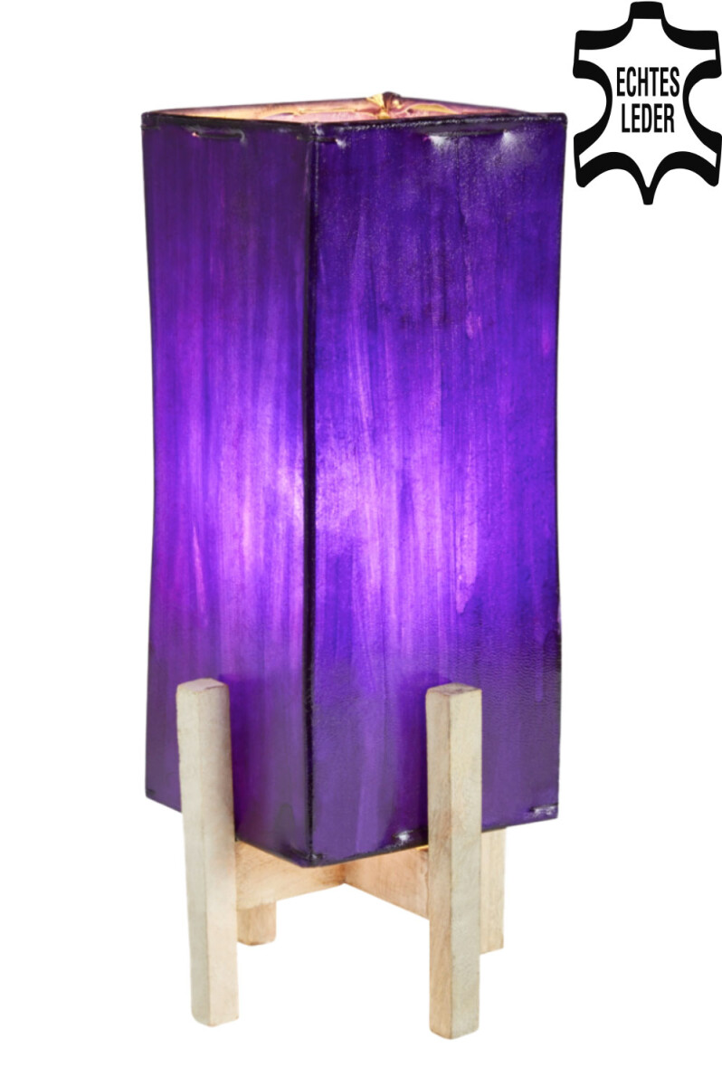 Lampe de table en cuir Janka violette avec pied blanc
