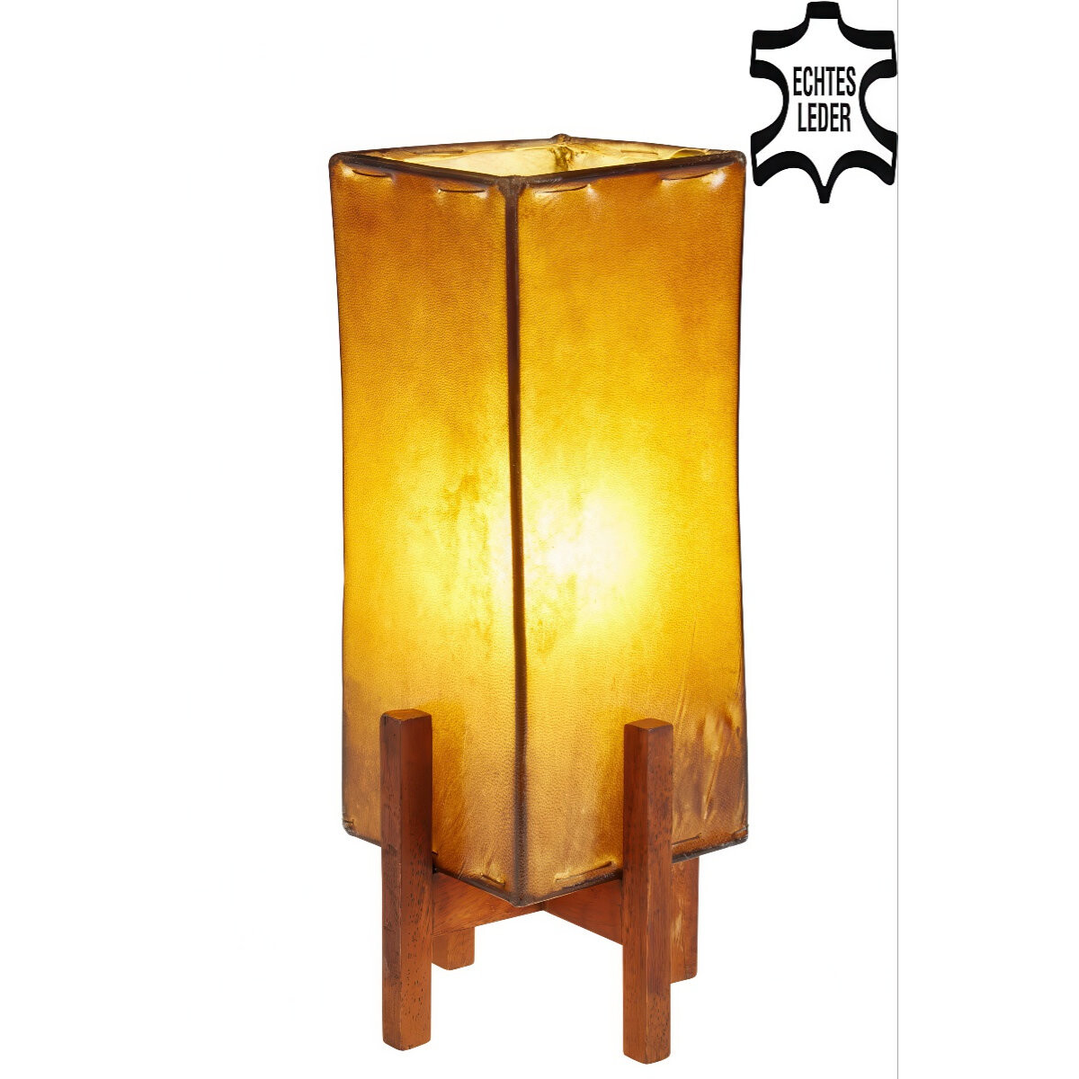 Lampe de table en cuir Janka marron avec un pied marron fonc