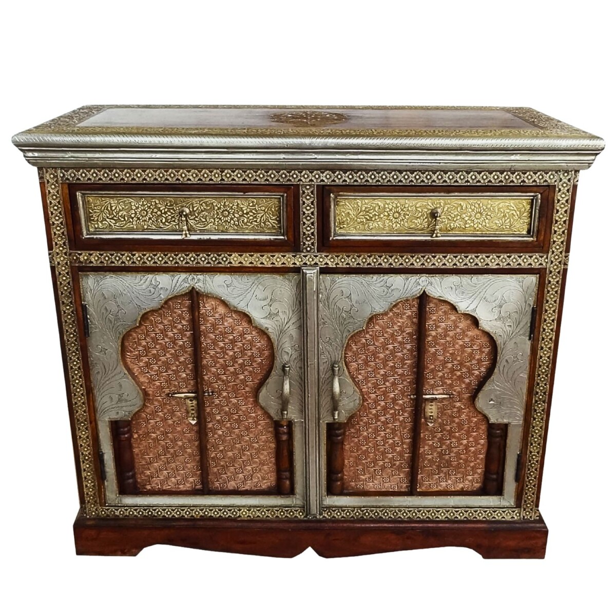 Commode orientale en bois massif Swaran 90 cm avec ornements