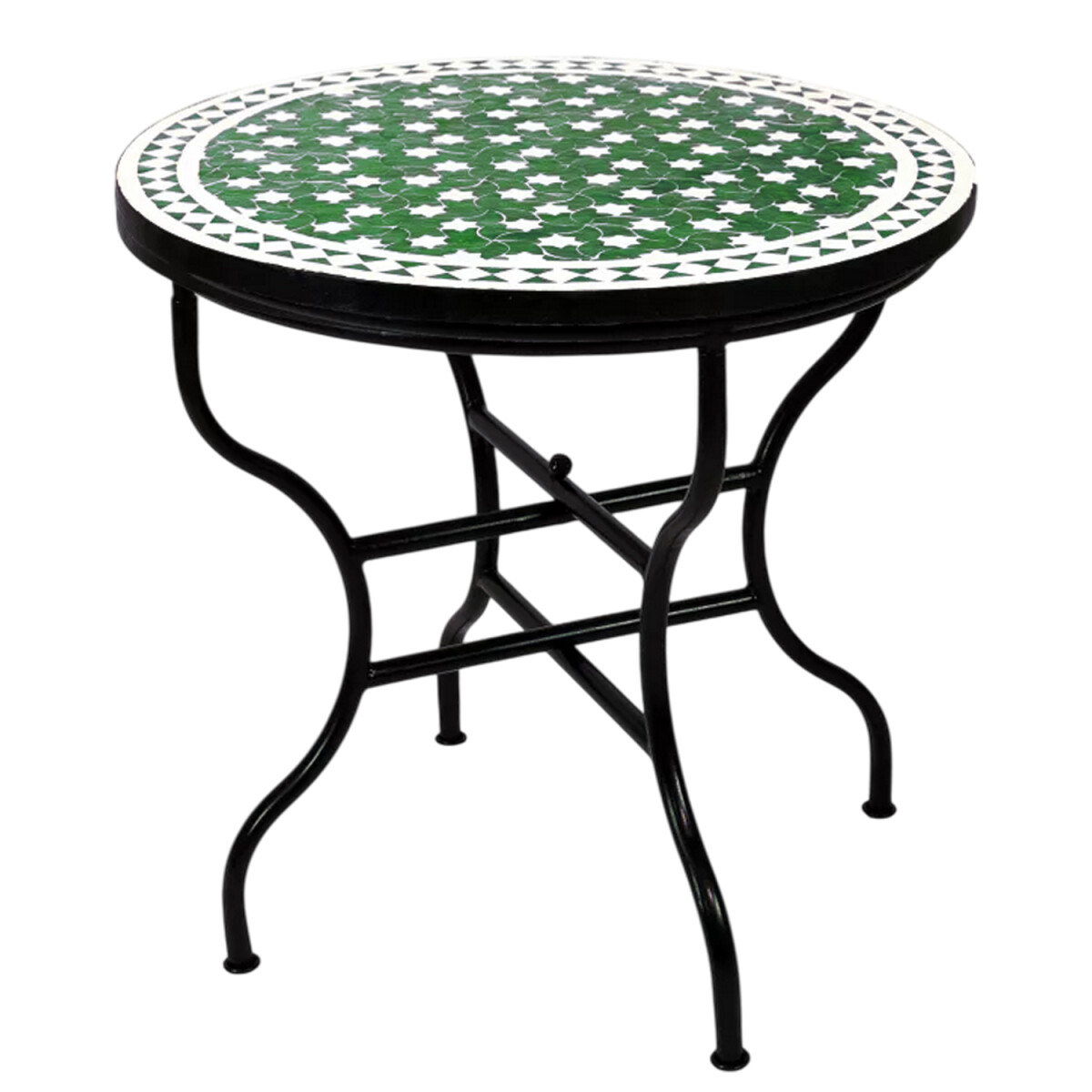 Table en mosaïque marocaine Estrella verte et blanche 8
