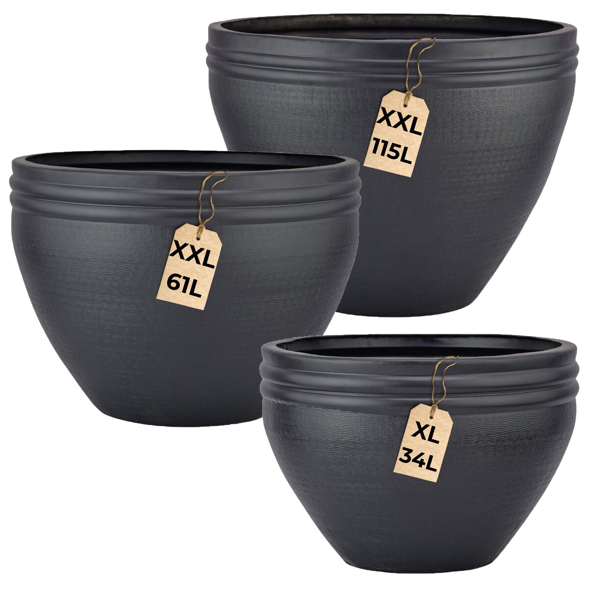 Lot de 3 pots de fleurs Calvino noirs - Pot de fleurs modern