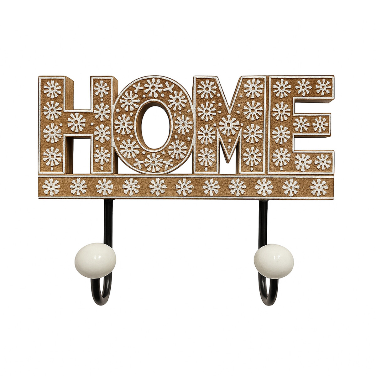 Crochet mural HOME en bois et boutons en box