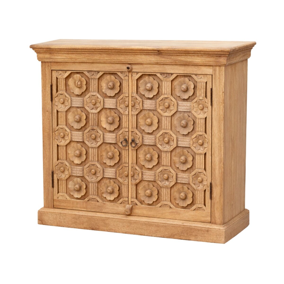 Commode Saho marron en bois massif sculptée à 