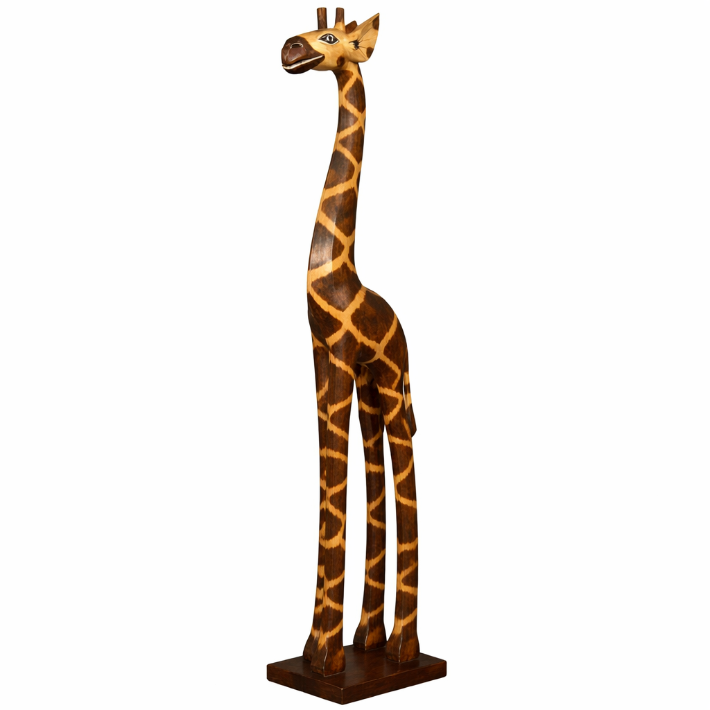 Figurine décorative girafe en bois dalbesia, peinte &