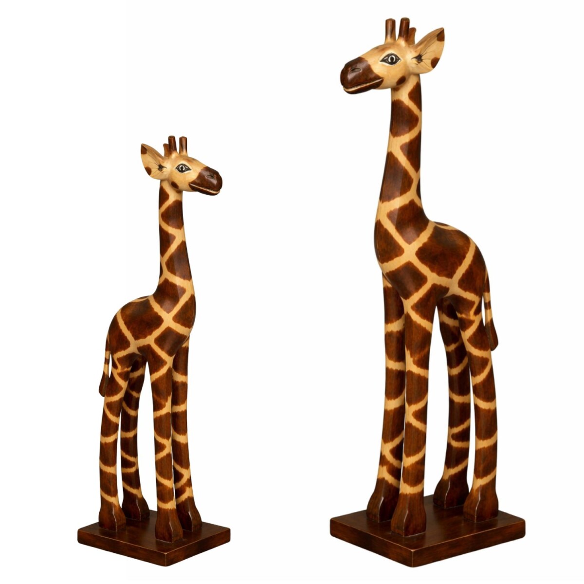 Lot de sculptures de girafes en bois faites à la main