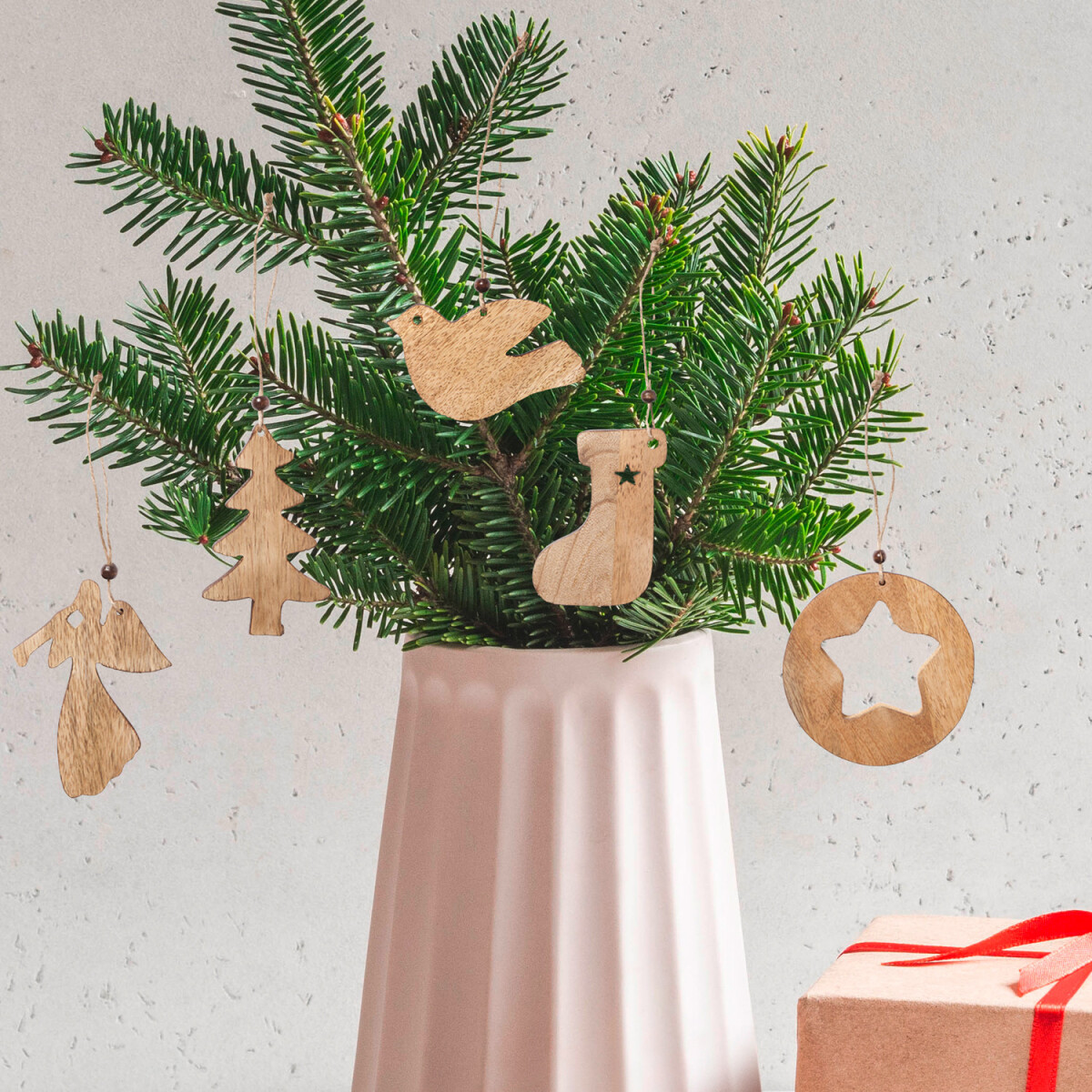 Lot de 5 pendentifs de Noël en bois box