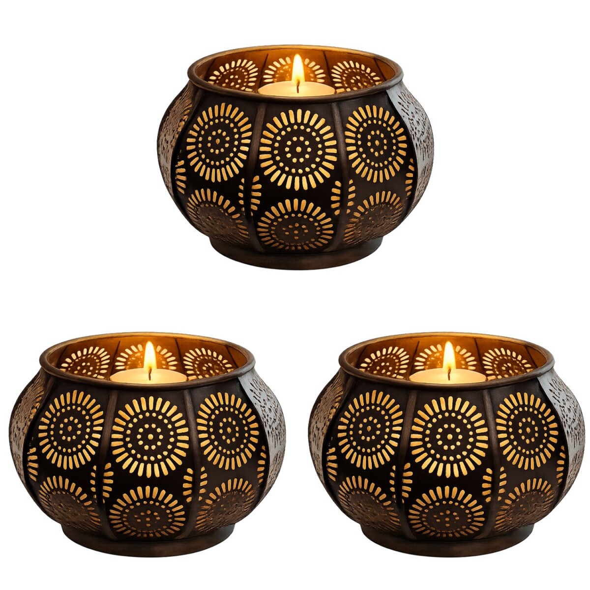 Lot de 3 photophores orientaux Sabah en métal, style 