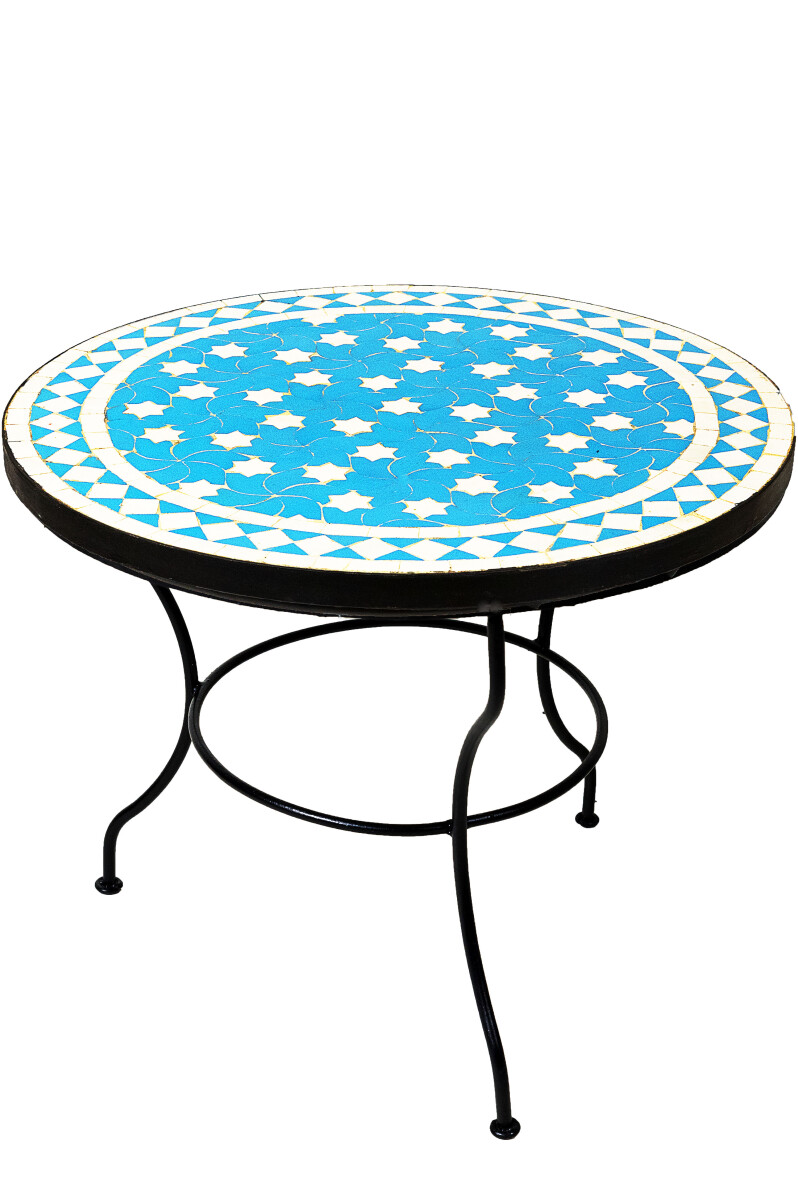 Table marocaine en mosaïque Estrella, turquoise et blan