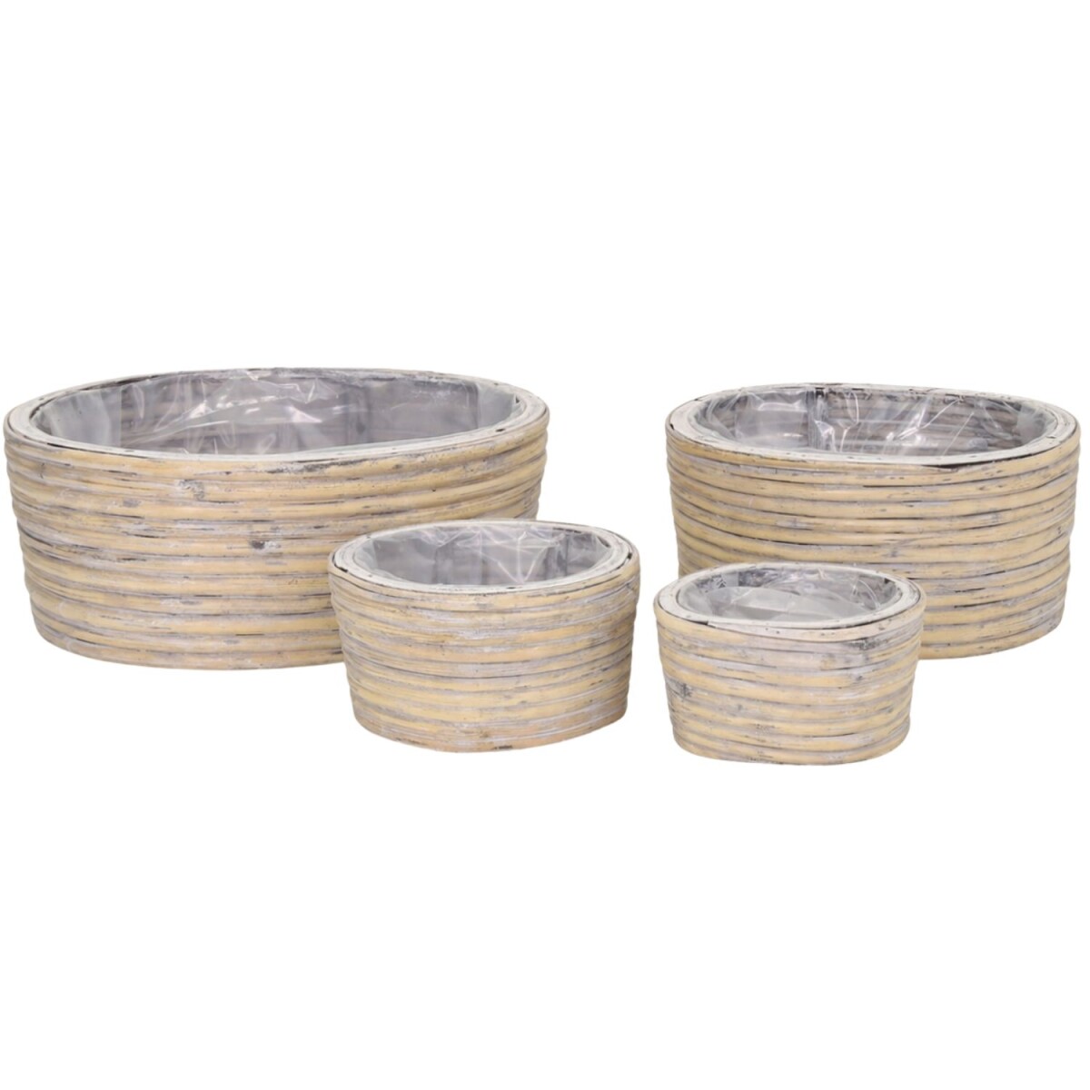 Pot de fleurs ovale en rotin gris | Lot de 4 paniers &agrave