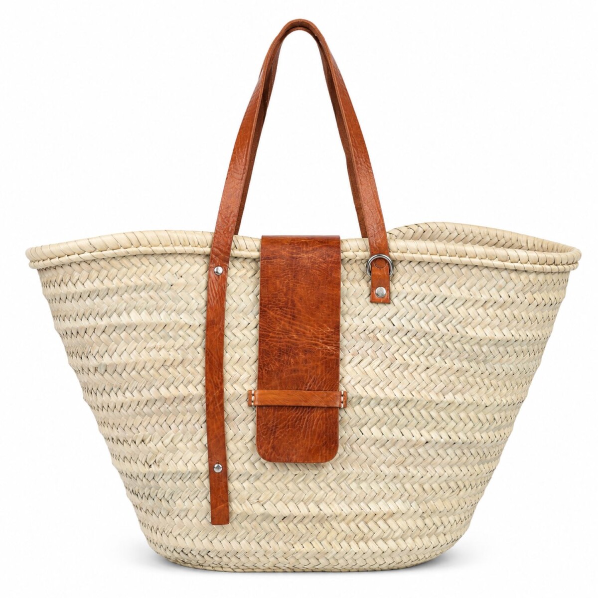 Sac panier Birdie en feuilles de palmier et cuir naturel, gr