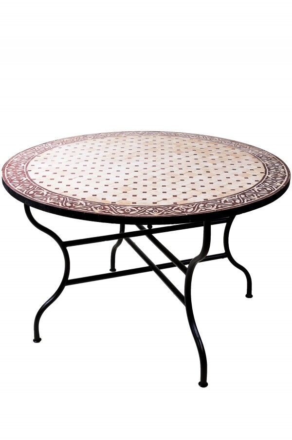 Table marocaine en mosaïque Meknès, beige et bor
