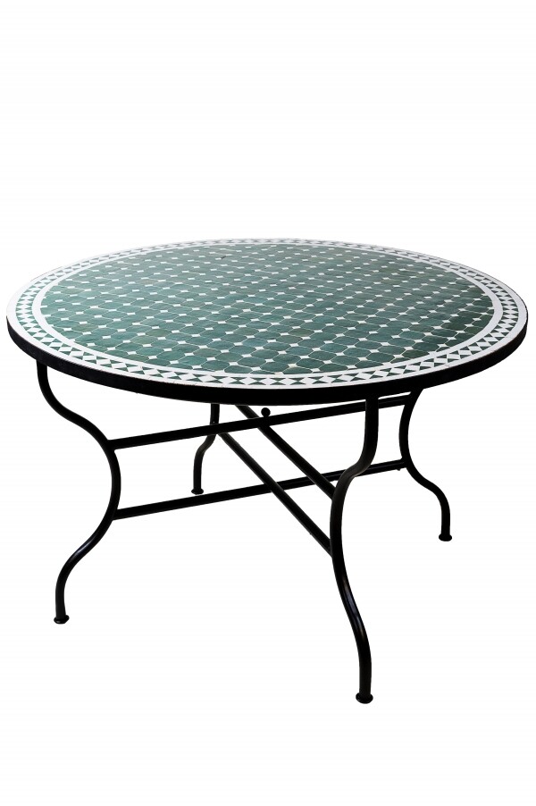Table en mosaïque marocaine Marrakech, vert et blanc, 1