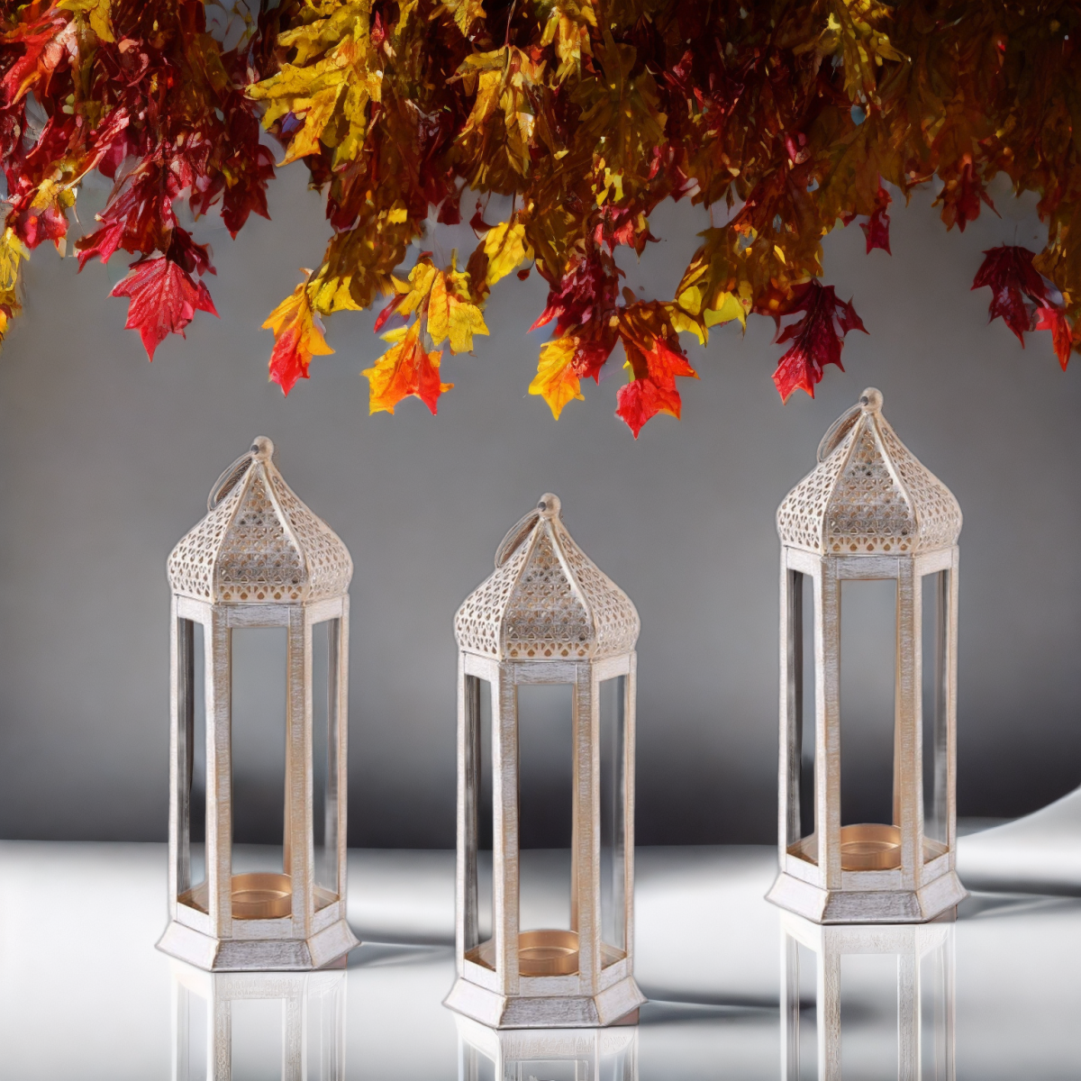 Lot de 3 lanternes décoratives or box