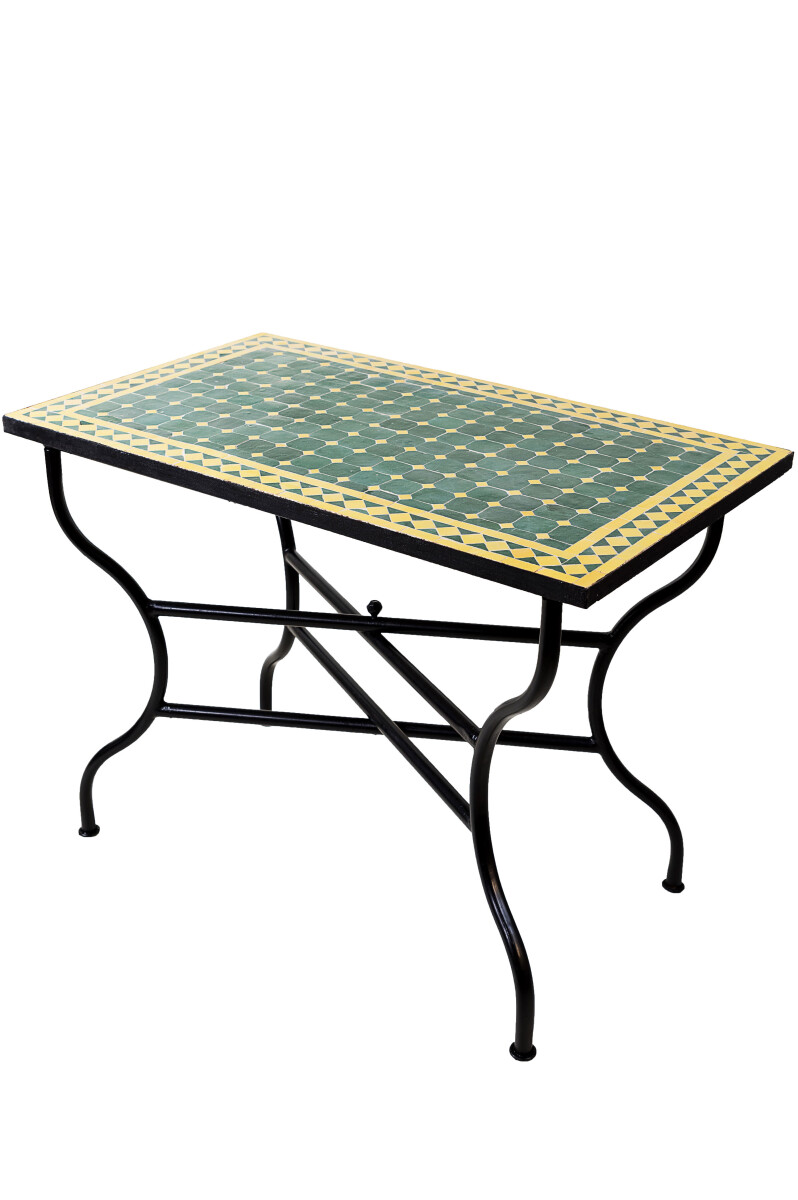 Table en mosaïque marocaine Marrakech, vert et jaune, 1