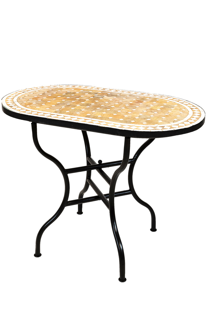 Table en mosaïque marocaine Marrakech, beige et blanc, 